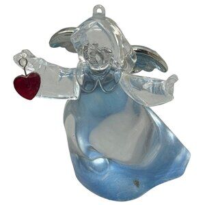 Resin Angel Figurine With Silver Wings & Red Heart Accent 3" Used READ